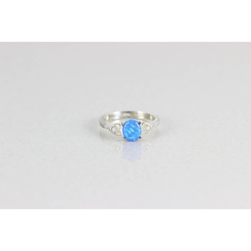 Sterling Silver Opal and CZ Ring Size 8 1/4 - Picture 5 of 7